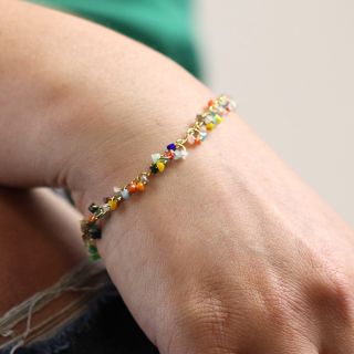 Gold Plated Chain Bracelet with Rainbow Mixed Glass Beads by Peace of Mind